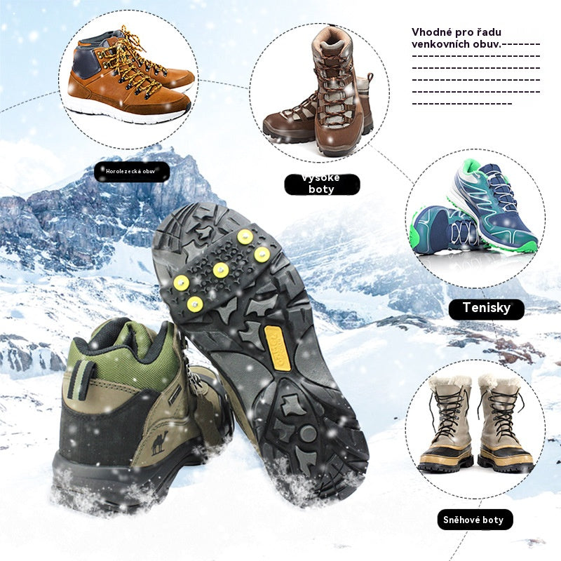 👴🚶🏔️❄️Kupite 2, dobijte 2 gratis🔥Nevidljivi protuklizni rukavi za dereze s 5 zubaca, vanjske dereze, pogodne za planinarenje po snijegu, planinarenje, penjanje po stijenama i zimske ledene površine, obavezni dio za starije osobe.