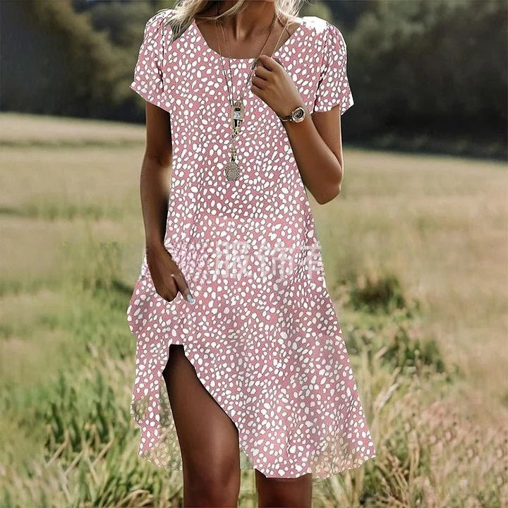 🔥👗【S-3XL】👗2024 nowa sukienka na co dzień z okrągłym dekoltem i nadrukiem na wiosnę i lato-3676941