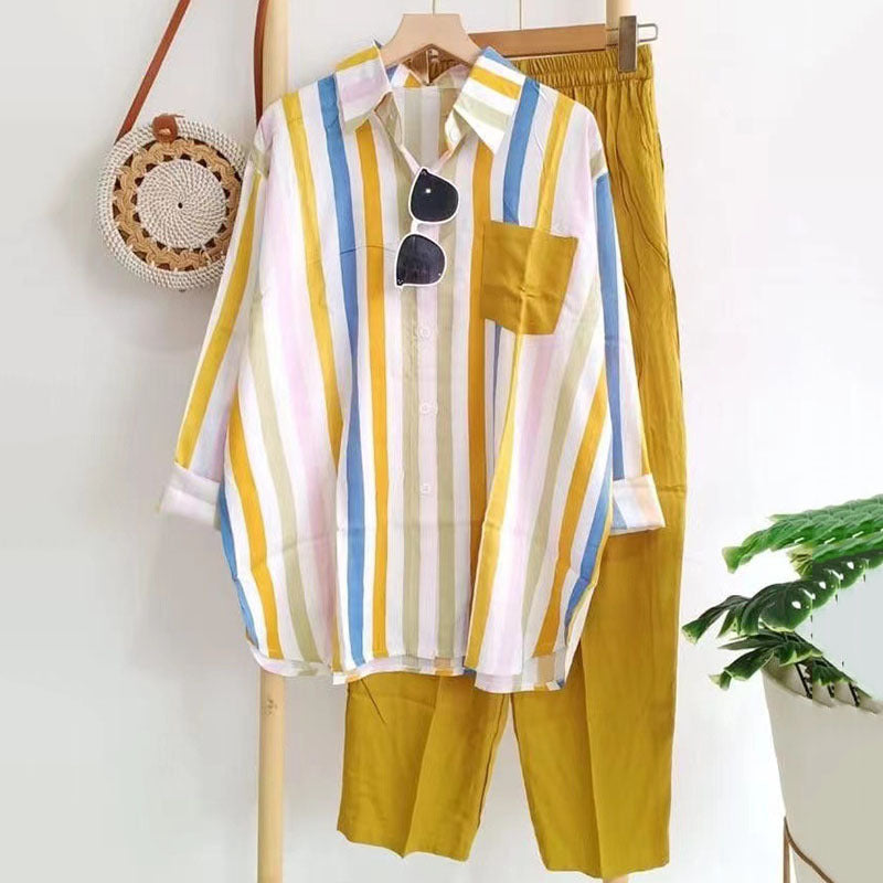 【S-3XL】Wiosenny dwuczęściowy garnitur w paski-3924545