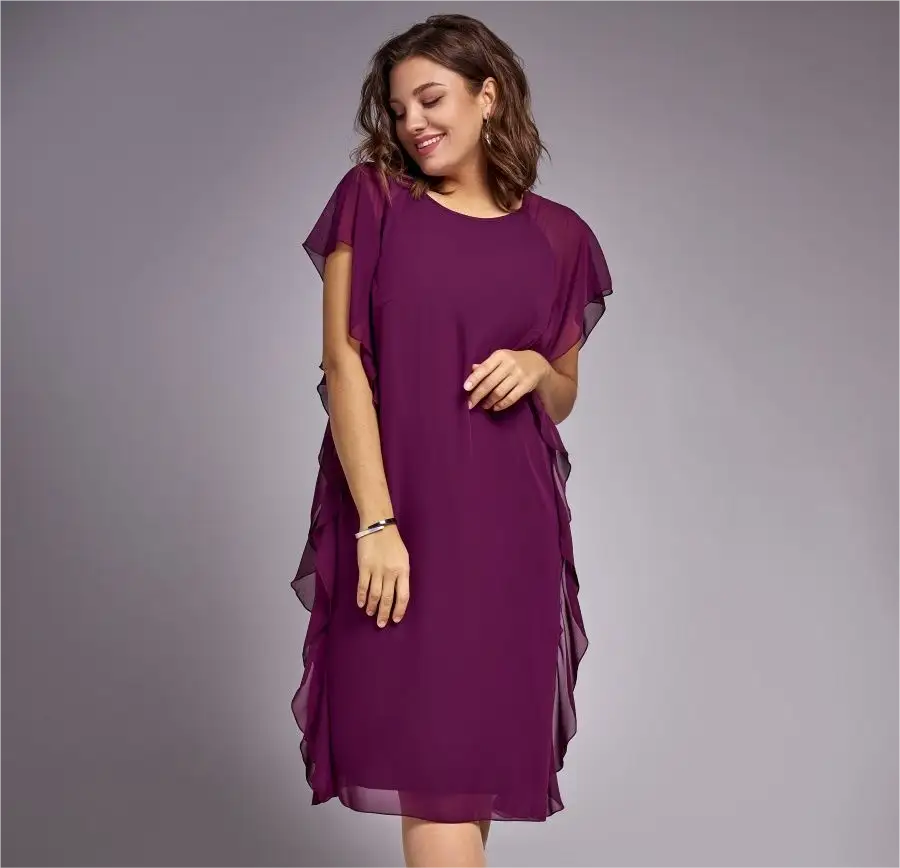 šćS-5XLćšElegancka wyszczuplajÄ
ca sukienka w jednolitym kolorze-3701500