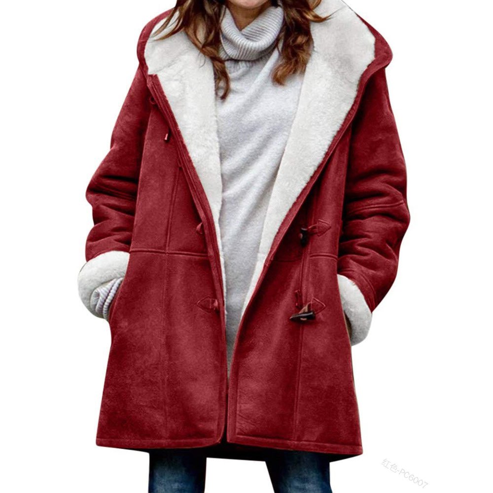 🔥⛄【Ограничена 50% отстъпка】✨【S-5XL】Ново модно топло дамско яке с качулка и подплата от велур и полар