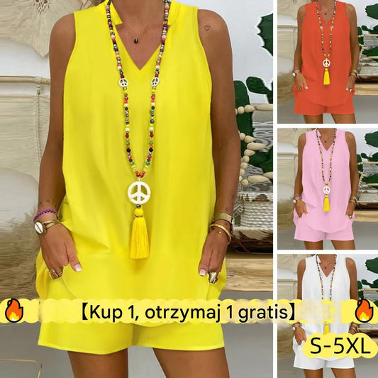 ✨【top bez rękawów + spodnie】【S-5XL】Nowy swobodny bawełniany