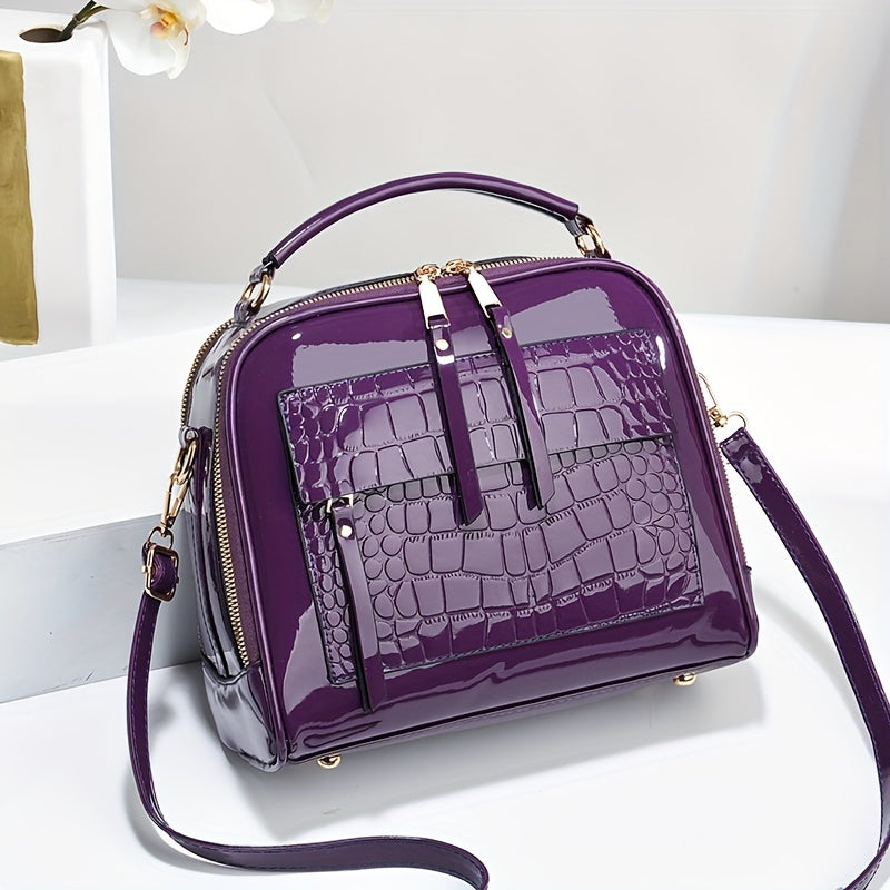 🔥👜2024 Nowa elegancka torebka damska w stylu retro ze skóry krokodyla ze skóry lakierowanej-3785459