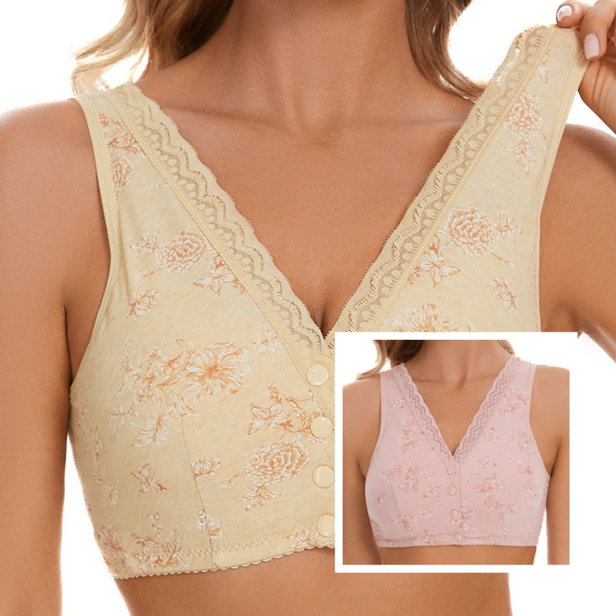 💞Promoción de primavera -49%❣️【2 unidades】Sujetador de encaje sin aros con cierre frontal para mujer
