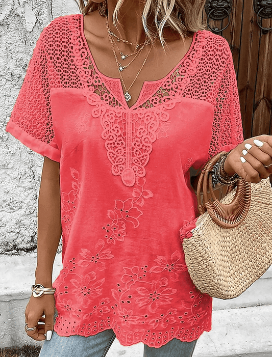 🔥🎉【Ograniczona ilość】【S-6XL】2025 lato nowy modny koronkowy krótki top z dekoltem w serek, modny i swobodny uniwersalny