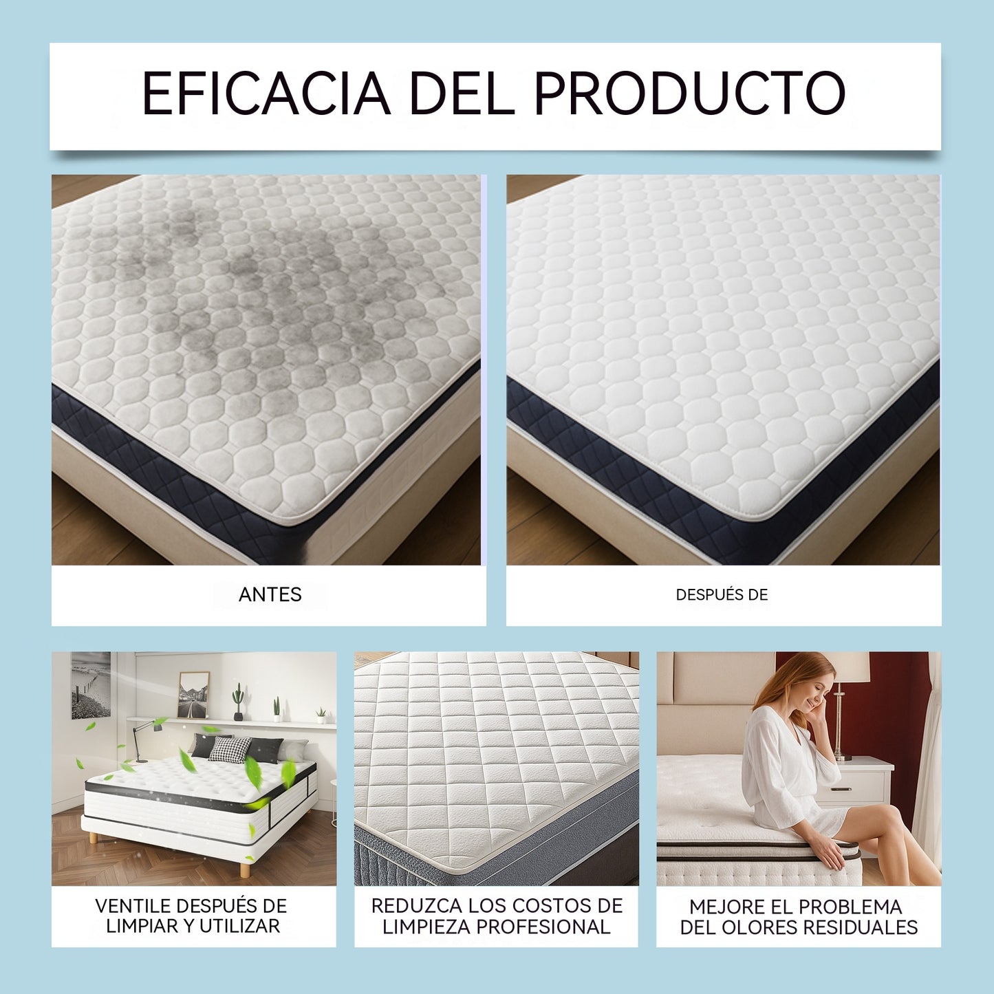 🔥✨Espuma limpiadora multifuncional para colchones del hogar: elimina las manchas de orina y la suciedad sin necesidad de agua.