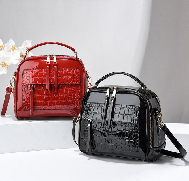 šGeantÄ de mĆ¢nÄ elegantÄ din piele lacuitÄ cu model crocodil, stil retro, geantÄ de umÄr pÄtratÄ vintage, crossbody din piele artificialÄ cu curea reglabilÄ pentru femei3887428