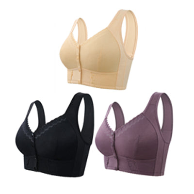 🎁(3 szt)💕🎁【45kg-155kg】Oversized oddychający biustonosz z miękkiej bawełny, zapinany z przodu na guziki