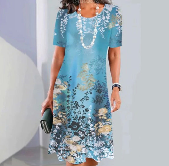 ✨ ✨【XS-5XL】👗👗2025 nowa letnia elegancka sukienka z okrągłym dekoltem i nadrukiem, wygodna i oddychająca
