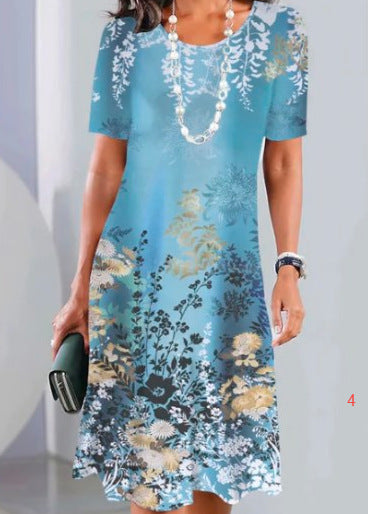 ✨ ✨【XS-5XL】👗👗2025 nowa letnia elegancka sukienka z okrągłym dekoltem i nadrukiem, wygodna i oddychająca
