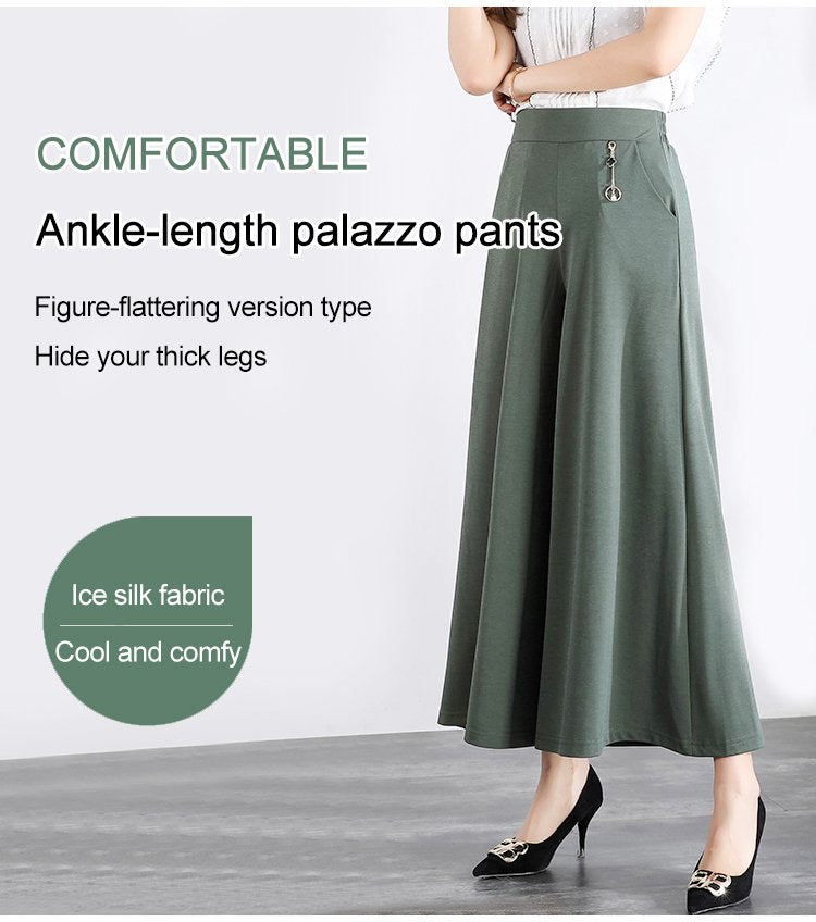 ❤️【M-5XL】❤️2025 nowy styl damskie letnie cienkie szerokie nogawki lodowy jedwab dziewięciopunktowe szerokie nogawki spodnie, lodowy jedwab oddychający, swobodny i luźny