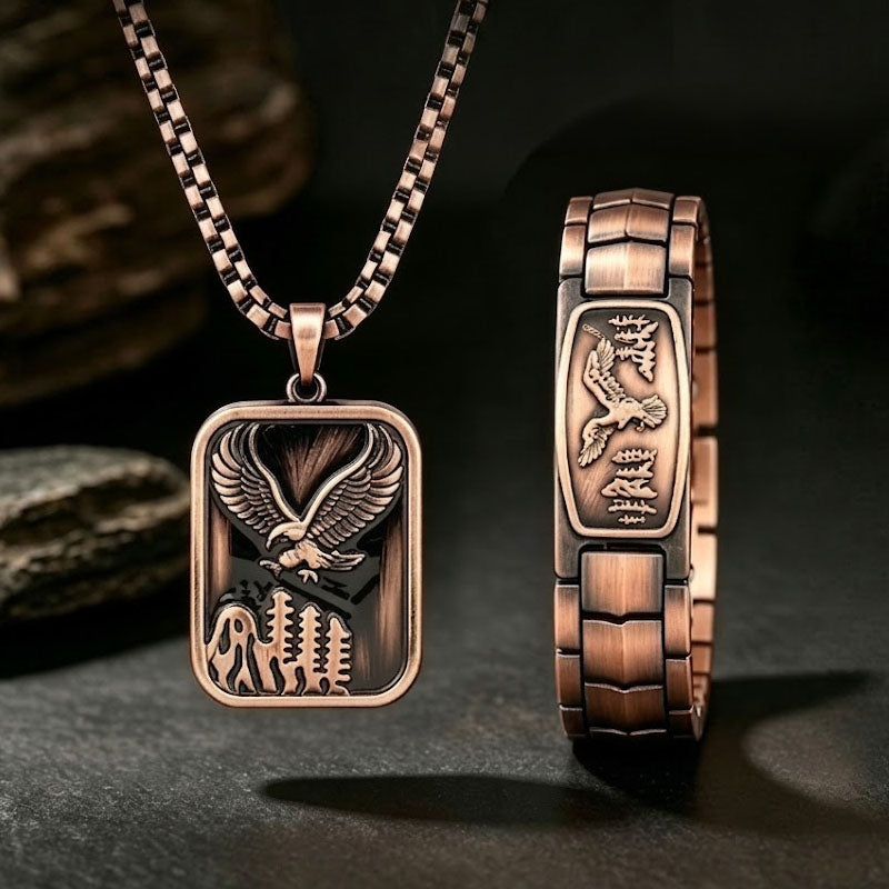 🔥【Pulsera + Collar】Pulsera magnética para hombre con diseño de águila
