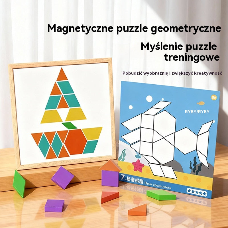 👶🌈🧩【225 elementów】🔥Magnetyczna drewniana układanka tangram, trening mózgu i zabawka edukacyjna dla dzieci, stymuluje myślenie