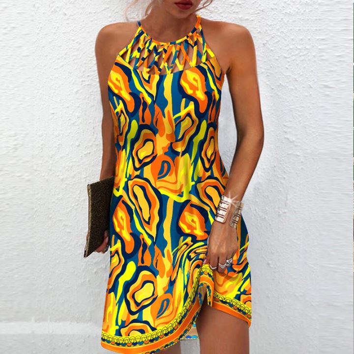 💟🔥【S-2XL】2025 lato nowa moda bez rękawów sukienka z nadrukiem w stylu kurortu nadmorskiego