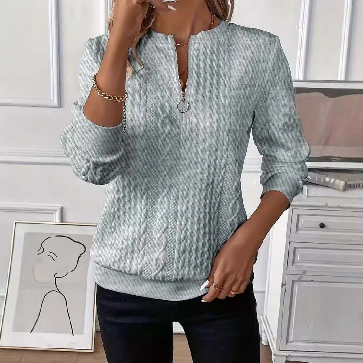 【S-2XL】🎀🎀2025 damska modna prosta jesień i zima nowy sweter z zamkiem błyskawicznym