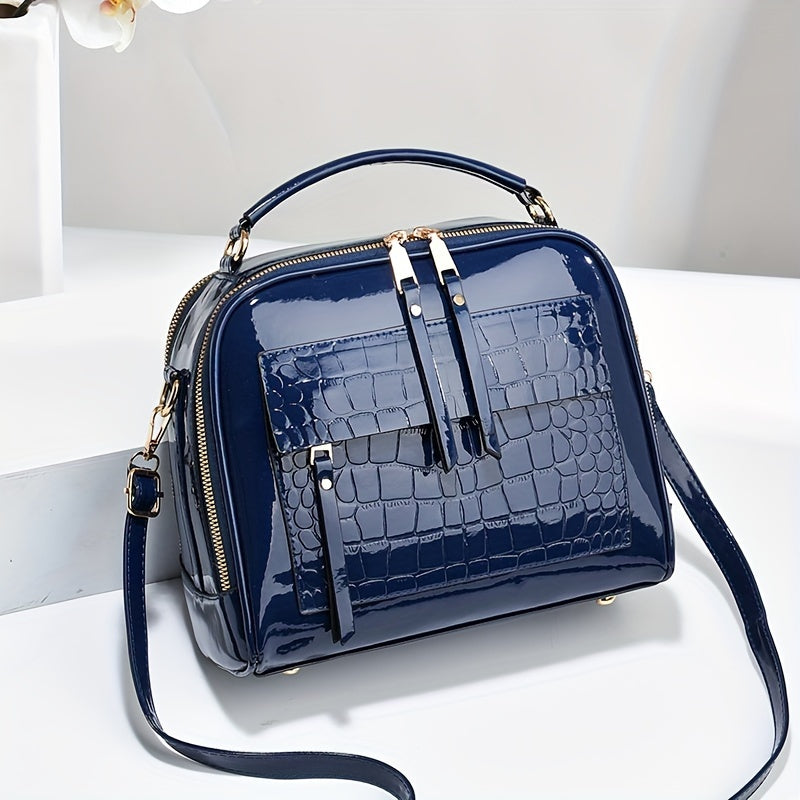 🔥👜2024 Nowa elegancka torebka damska w stylu retro ze skóry krokodyla ze skóry lakierowanej-3785459