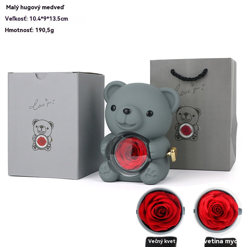 ✨Rozkošný plyšový medvídek s konzervovanými růžemi - Medvídek ozdobený pravými růžemi, zabalený v nádherné dárkové krabičce - romantický dárek.