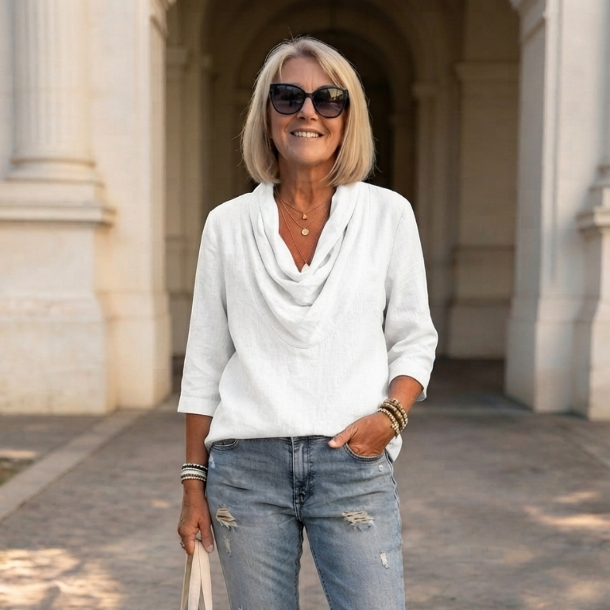 ✨50% de descuento✨ Elegante camisa de lino para mujer, ideal para el verano, con cuello tipo cascada y tejido suave y transpirable.✅️Pago contra entrega