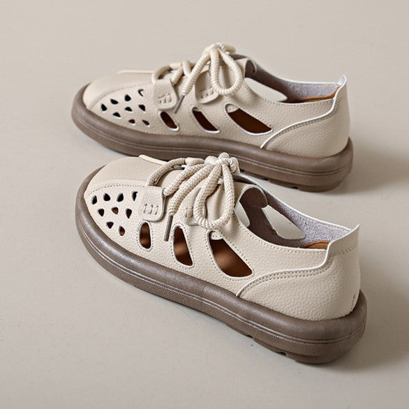 💋【35-42】Sandały damskie wykonane z miękkiej skóry, oddychające buty retro hollow-3923588