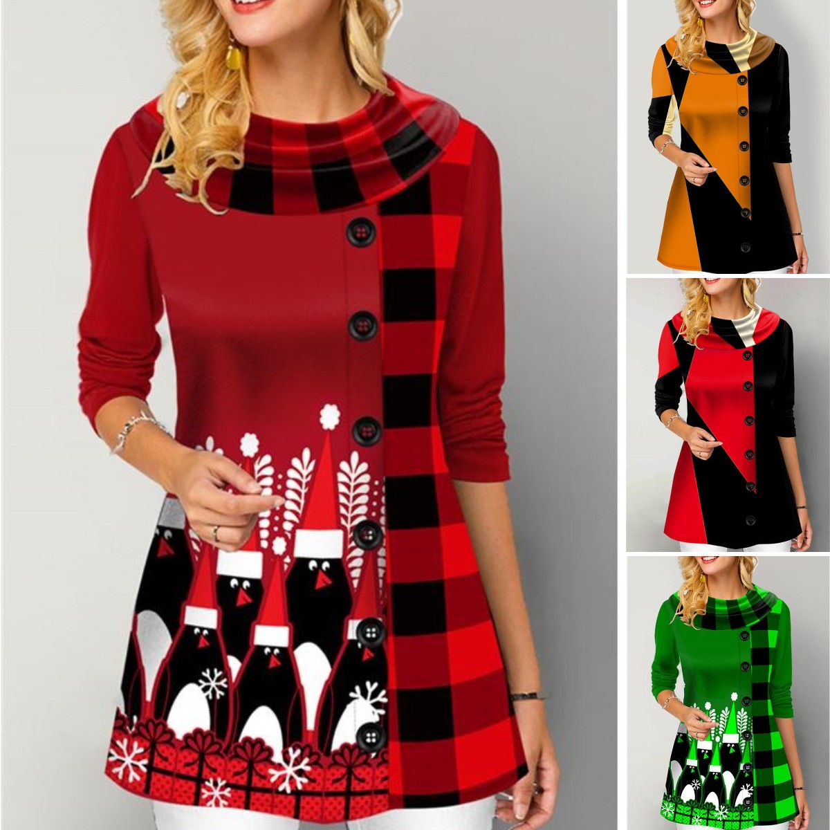 🔥🎄【S-5XL】2025 Nowy Świąteczny Ciepły Bawełniany Wygodny Casual Drukowany Modny damski top z długim rękawem-3905565