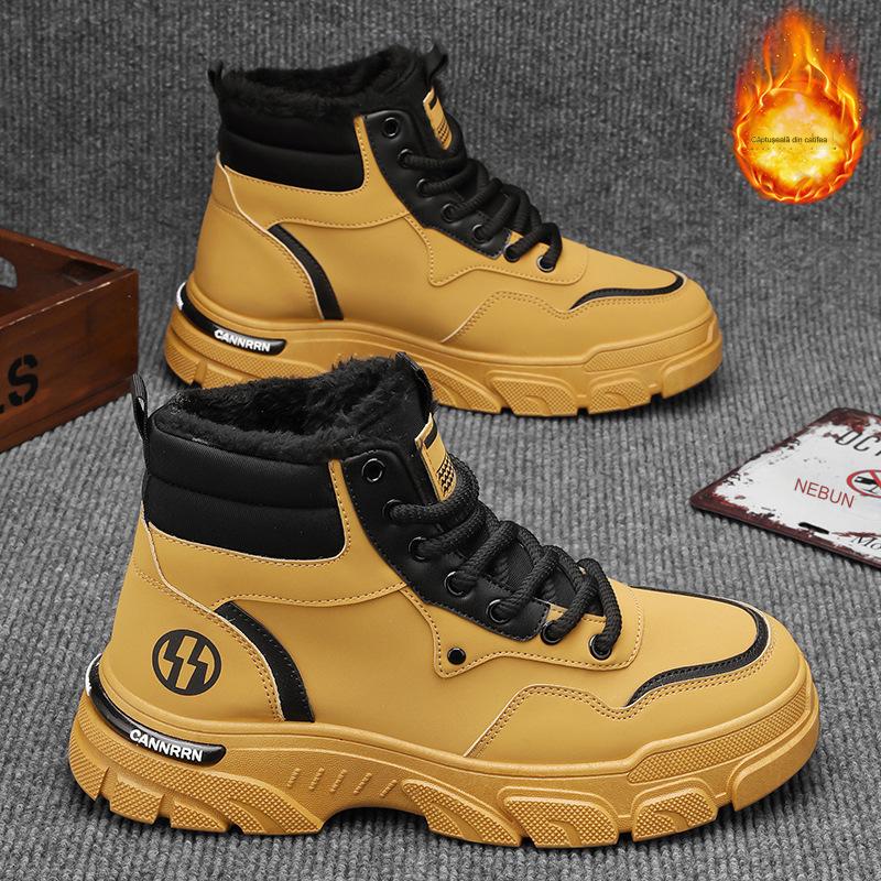 🔥🎉 【39-44】2024 nowa zimowa moda męska wszechstronne i modne aksamitne buty Martin z grubą podeszwą-3815329