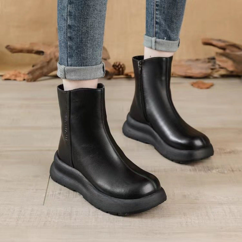 ✨💕 【35-40】2024 zimowe nowe damskie krótkie buty zimowe z wełnianą retro grubą podeszwą-3834853