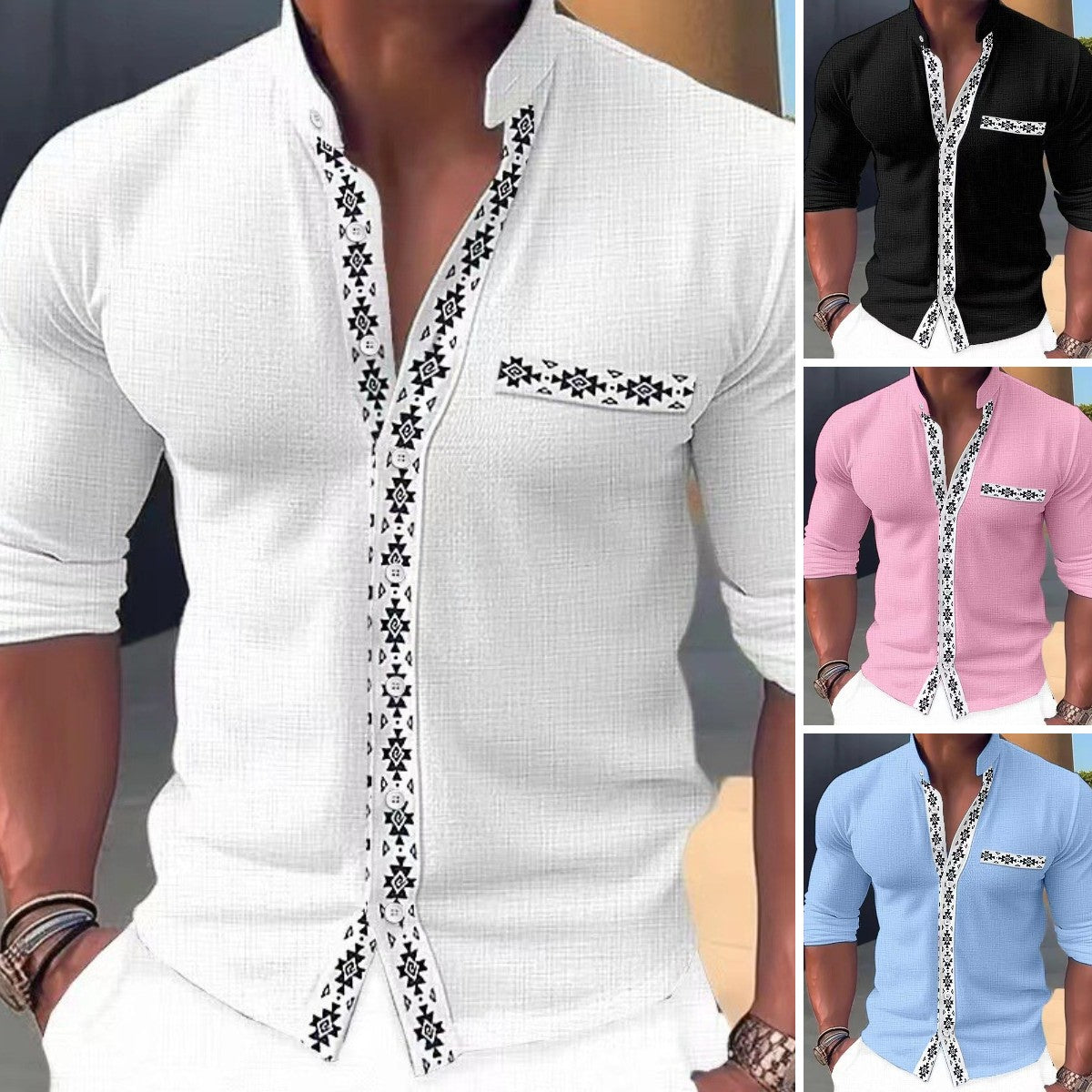 š„ćS-3XLćš„2025 Nowa wiosna lato modny nadruk koszule z koÅnierzykiem dla mÄżczyzn