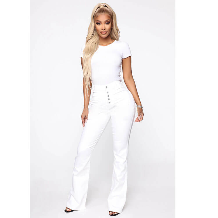 🔥🔥【S-4XL】2024 Modne damskie jeansy rozkloszowane z wysokim stanem-3736155