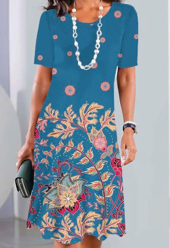 ✨ ✨【XS-5XL】👗👗2025 nowa letnia elegancka sukienka z okrągłym dekoltem i nadrukiem, wygodna i oddychająca