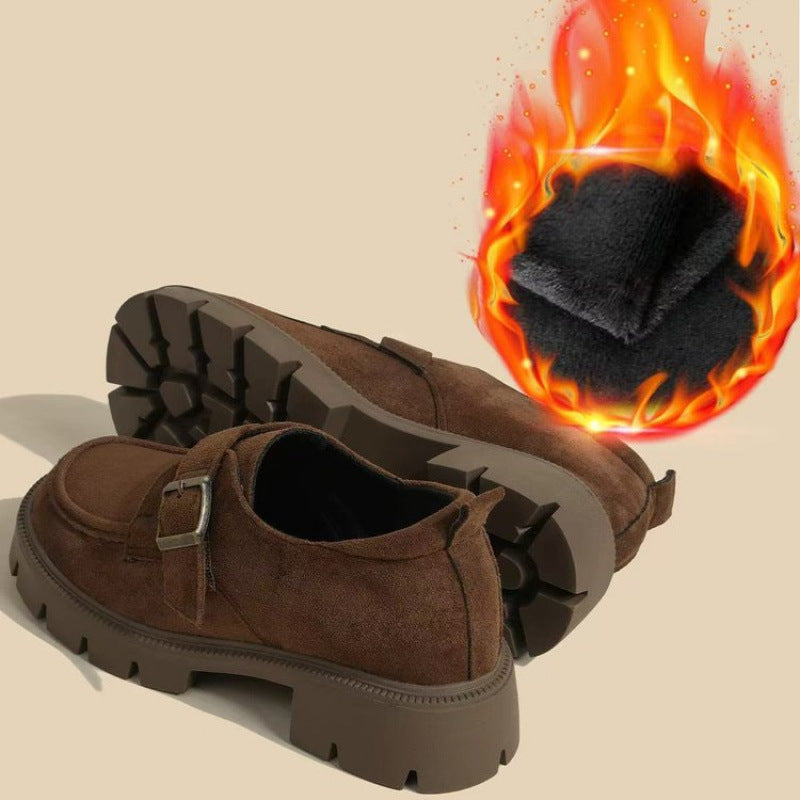 🔥✨【35-40】Nowe zimowe damskie skórzane buty z grubą podeszwą, modne i eleganckie, aksamitne do wyboru