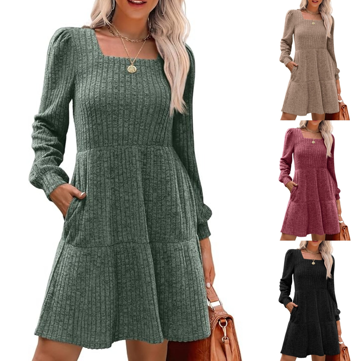 🔥🔥【S-2XL】2024 nowa zimowa modna damska dzianinowa sukienka wewnętrzna, delikatna i elegancka-3801532