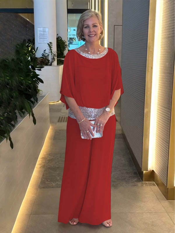 š„°šćS-3XLć2025 Nowy zestaw spodni z szerokÄ
 nogawkÄ
 z cekinami i okrÄ
gÅym dekoltem