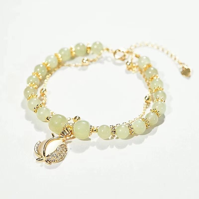 ✨【Kup 1, a 1 dostaniesz gratis】2 nowe bransoletki z 14-karatowego złota z hetianowego jadeitu,Podwójna bransoletka z liści miłorzębu z jadeitem Hetian – naturalna elegancja w Twoim stylu