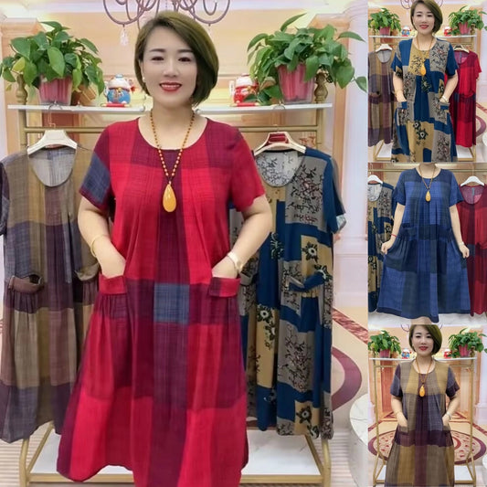 ✨❤️【50-100kg】2025 nowa swobodna sukienka w kratę, modna i wygodna sukienka