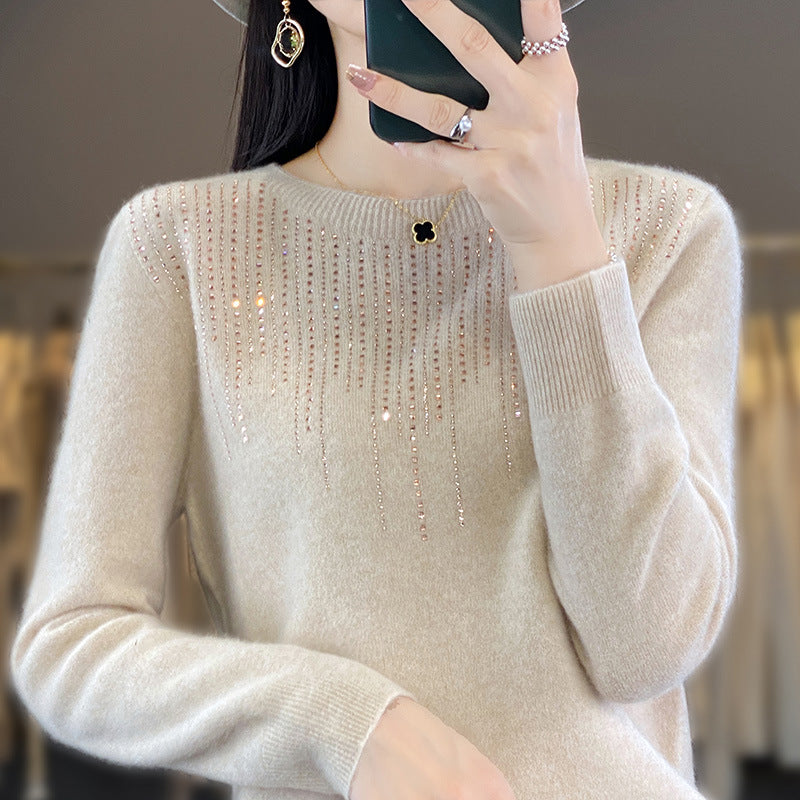 🔥🍁【Есенен нов】【S-2XL】✨🌷Висококачествен, модерен и елегантен дамски кадифен кардиган с кръгло деколте и бижута