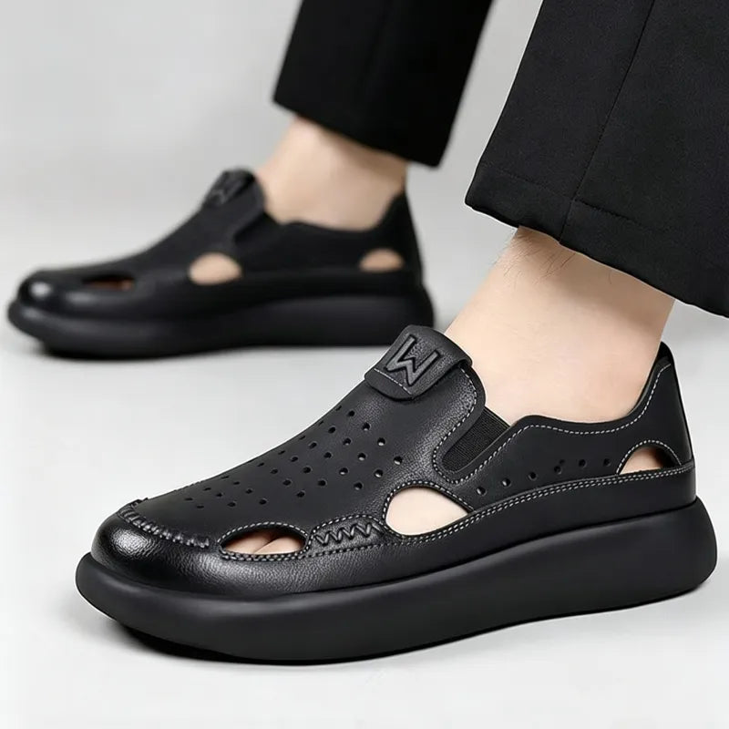 👞【50% OFF】Mocasines casuales para hombre con diseño perforado, suela gruesa y suave antifatiga