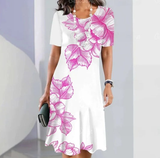 ✨ ✨【XS-5XL】👗👗2025 nowa letnia elegancka sukienka z okrągłym dekoltem i nadrukiem, wygodna i oddychająca