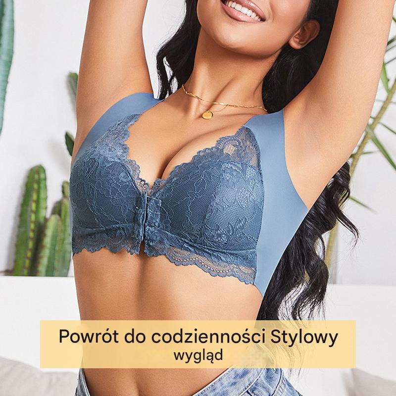 🔥💕【40-100 kg】✨👙 Biustonosz z zapięciem push-up z przodu i wykwintną koronkową ozdobą z tyłu