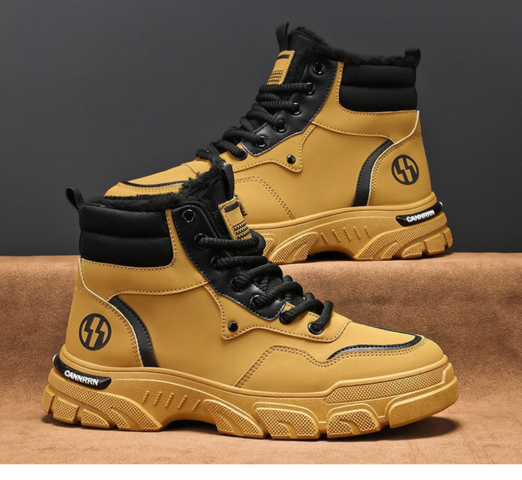 🔥🎉 【39-44】2024 nowa zimowa moda męska wszechstronne i modne aksamitne buty Martin z grubą podeszwą-3815329