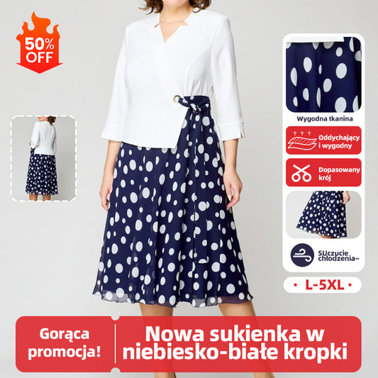✨49% rabatu latem✨【S-5XL】2025 nowa biało-niebieska sukienka w kropki