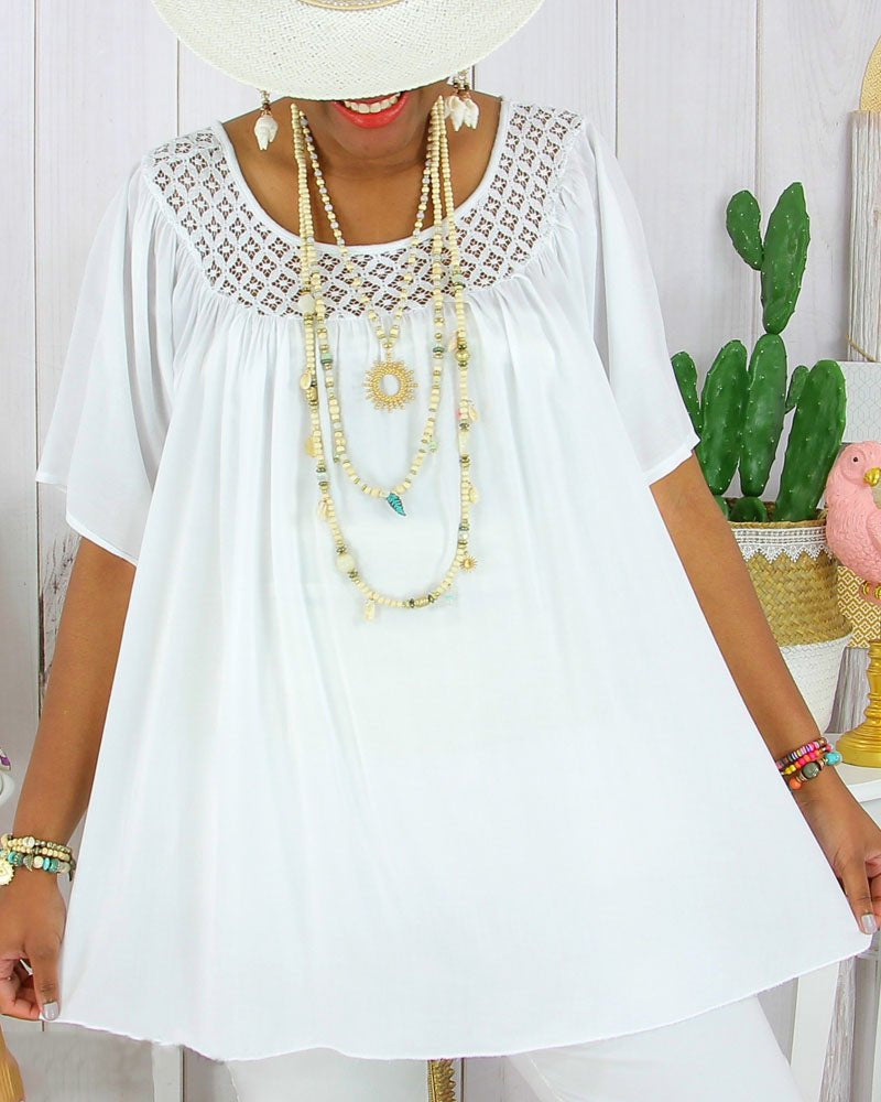 【XL-8XL】 Nowe, letnie, luźne, koronkowe ubrania damskie w jednolitym kolorze w dużych rozmiarach-3691331