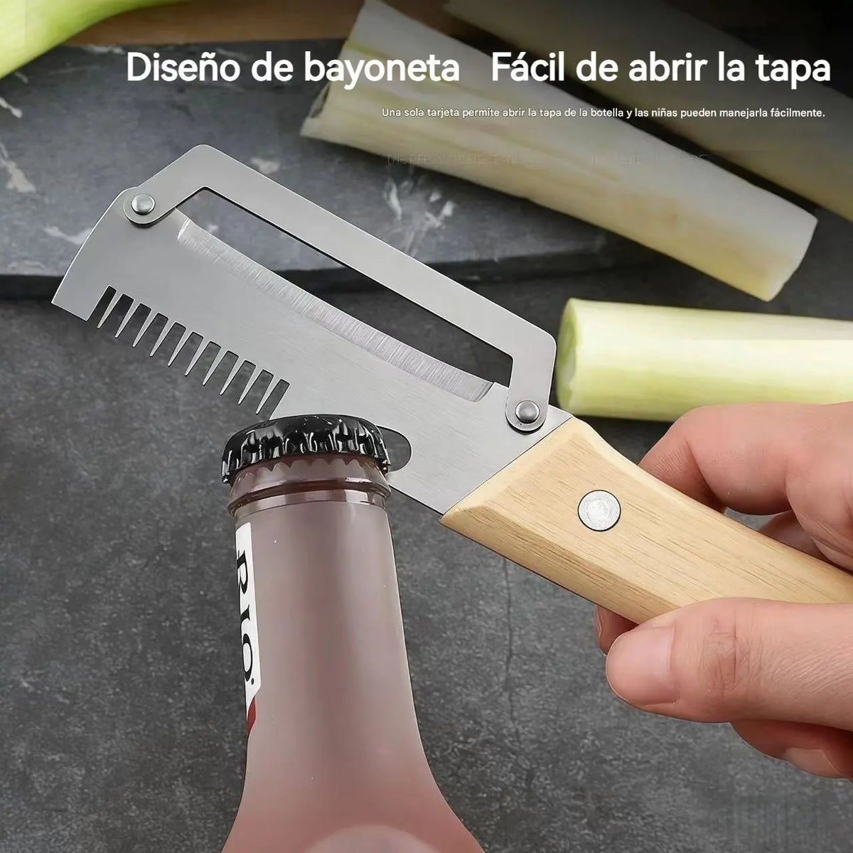 ✅【¡Compra 1 y llévate 1 gratis!】🧅🔪 Pelador de cocina multifuncional 3 en 1: ¡Pela, corta y abre tapones de botellas! 🔥