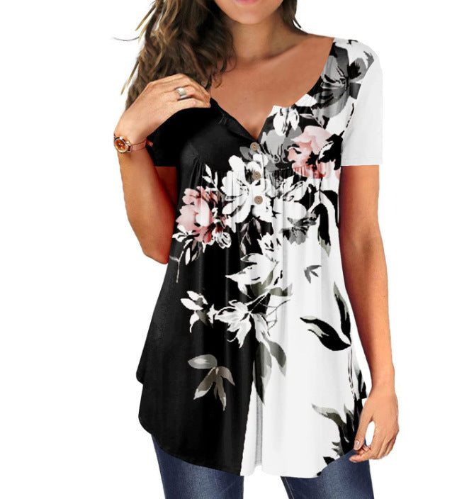 【💥Nuevo producto】Nueva camiseta cómoda de manga corta con escote en V y estampado para el verano 2026