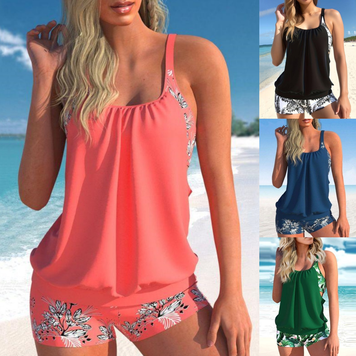 🌴🌈【50% zniżki na lato 🔥】【S-5XL】🌊👙 Duży rozmiar damski szybkoschnący dwuczęściowy drukowany kostium kąpielowy + bokserki
