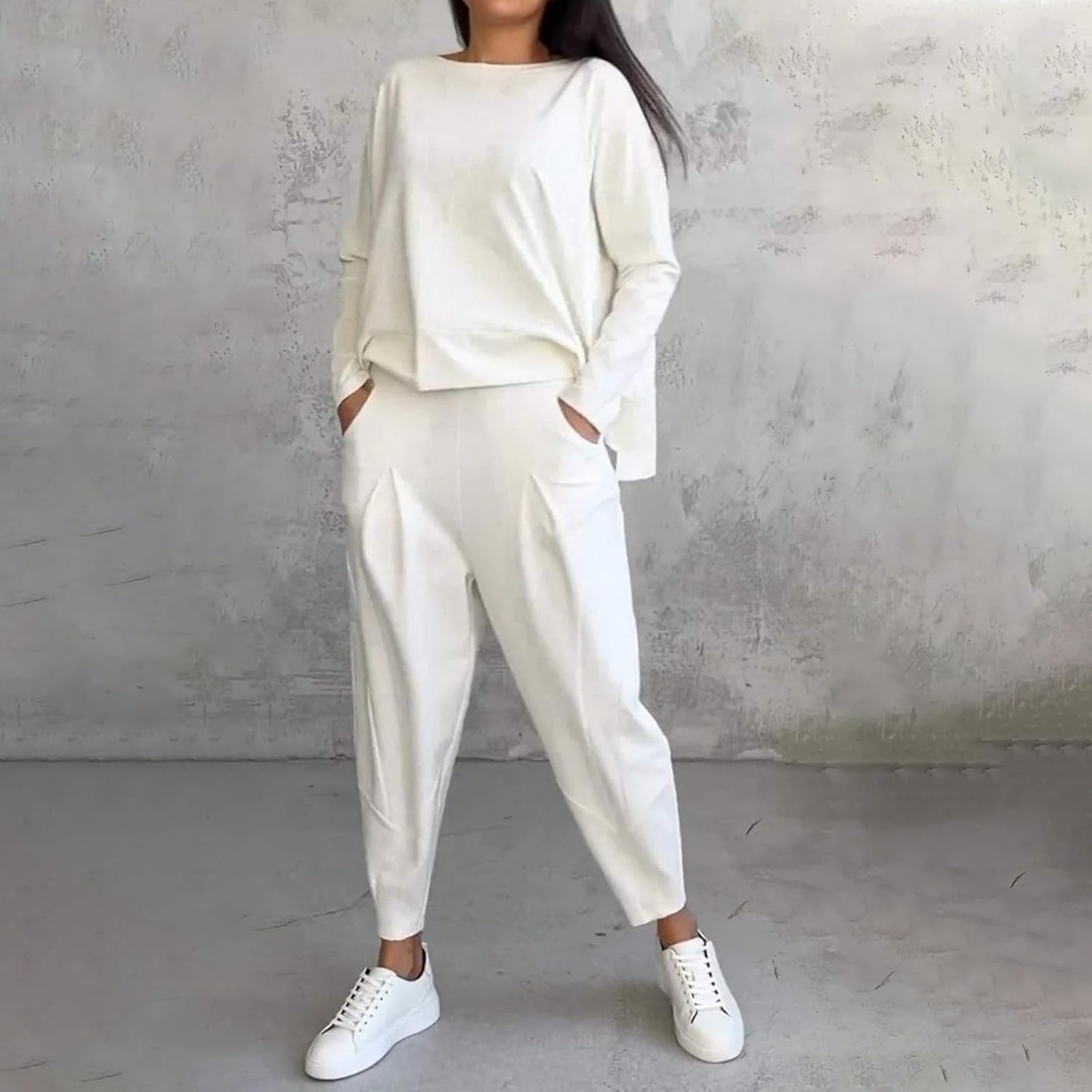 💕【40% ZNIŻKI】💕 【S-5XL】💕 Okrągły dekolt, długie rękawy, spodnie, casualowy garnitur (top + spodnie)