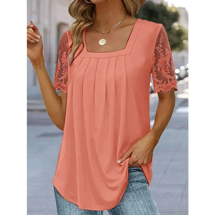 š„š„ćOgraniczona iloÅÄ sztukāØććS-5XLćš2025 Nowy modny jednolity kolor kwadratowy dekolt koronka krótki rÄkaw