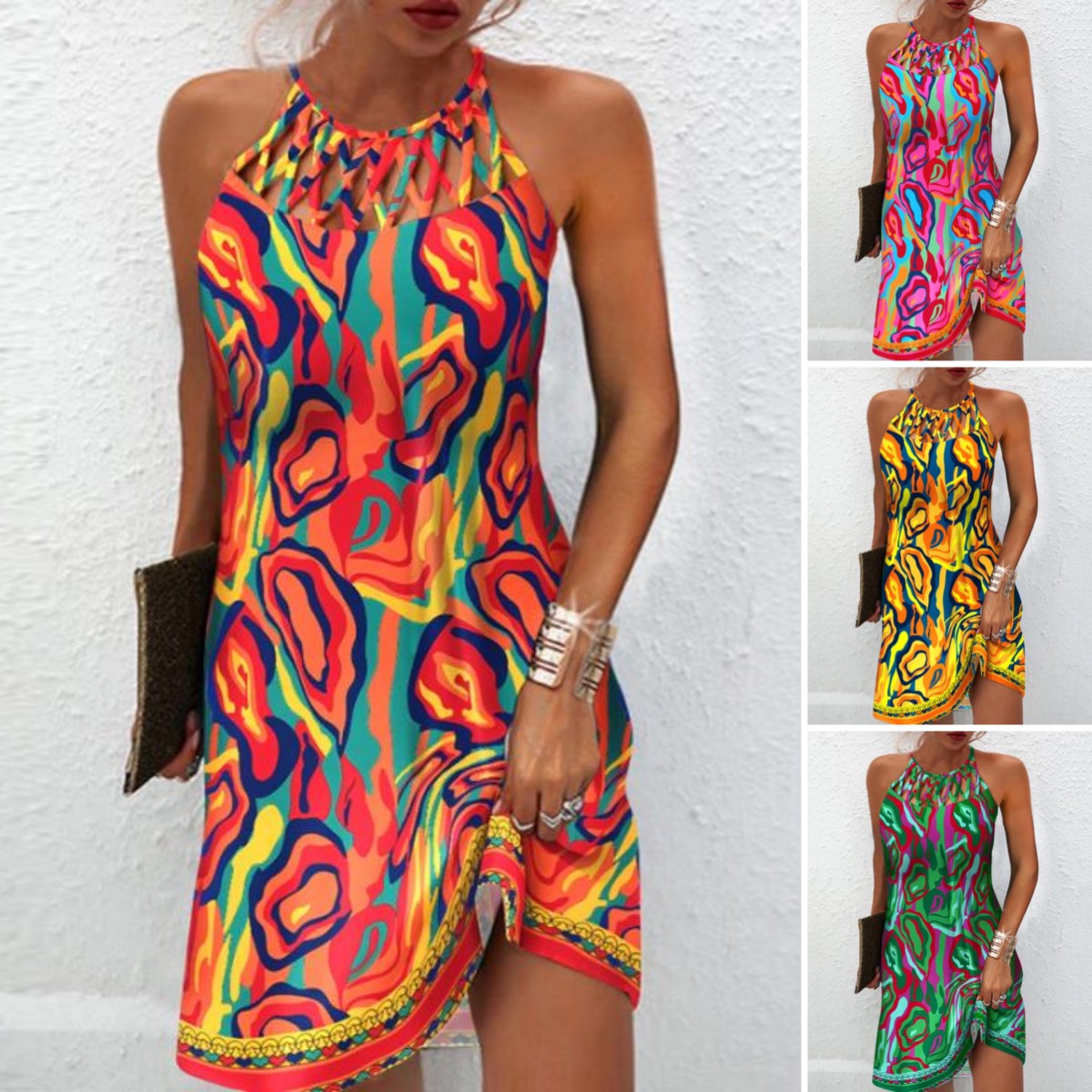 💟🔥【S-2XL】2025 lato nowa moda bez rękawów sukienka z nadrukiem w stylu kurortu nadmorskiego