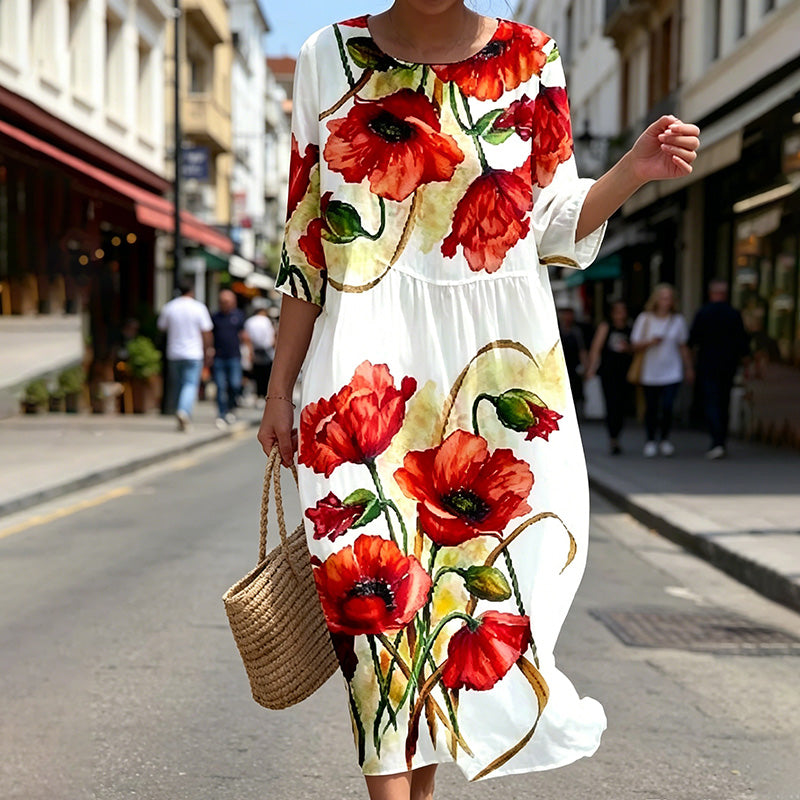 🌸🌸【50% de descuento】🔥【S-8XL】 2026 nuevo vestido con estampado de flores y cuello