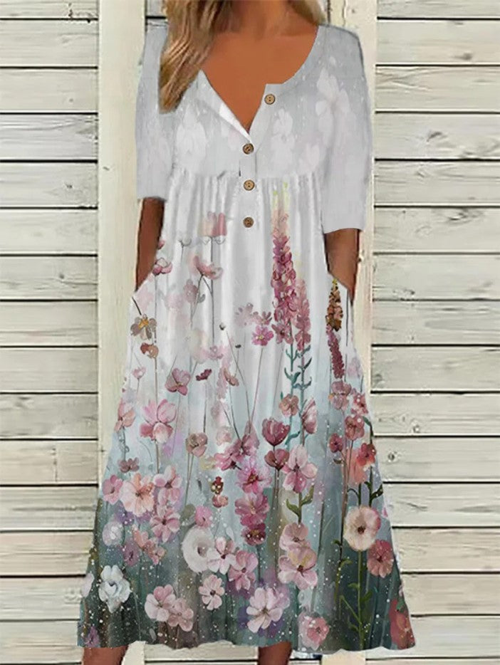 【S-3XL】2025 modna nowa sukienka z kieszeniami z nadrukiem--3918932