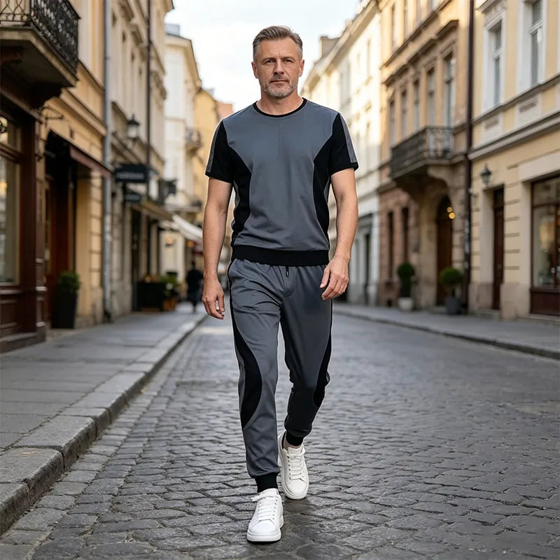 Conjunto deportivo de alta calidad para hombre, confeccionado con tejido altamente elástico y transpirable para una comodidad máxima.
